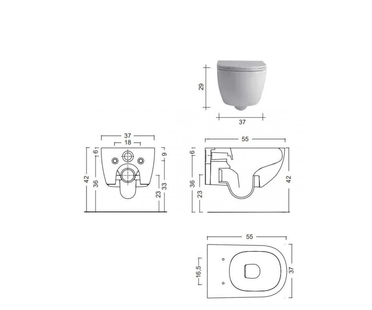 PIN-унітаза без оправи 55 см, колір білий глянець NIC DESIGN  003709001 003709001