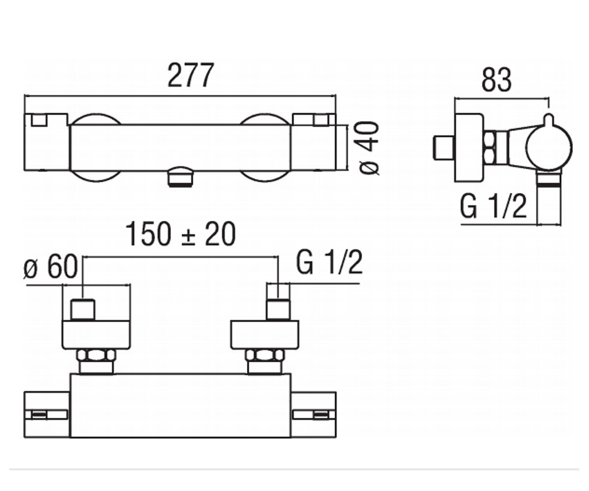 Термостат для душа  ABC AB87030CR:Чертеж 