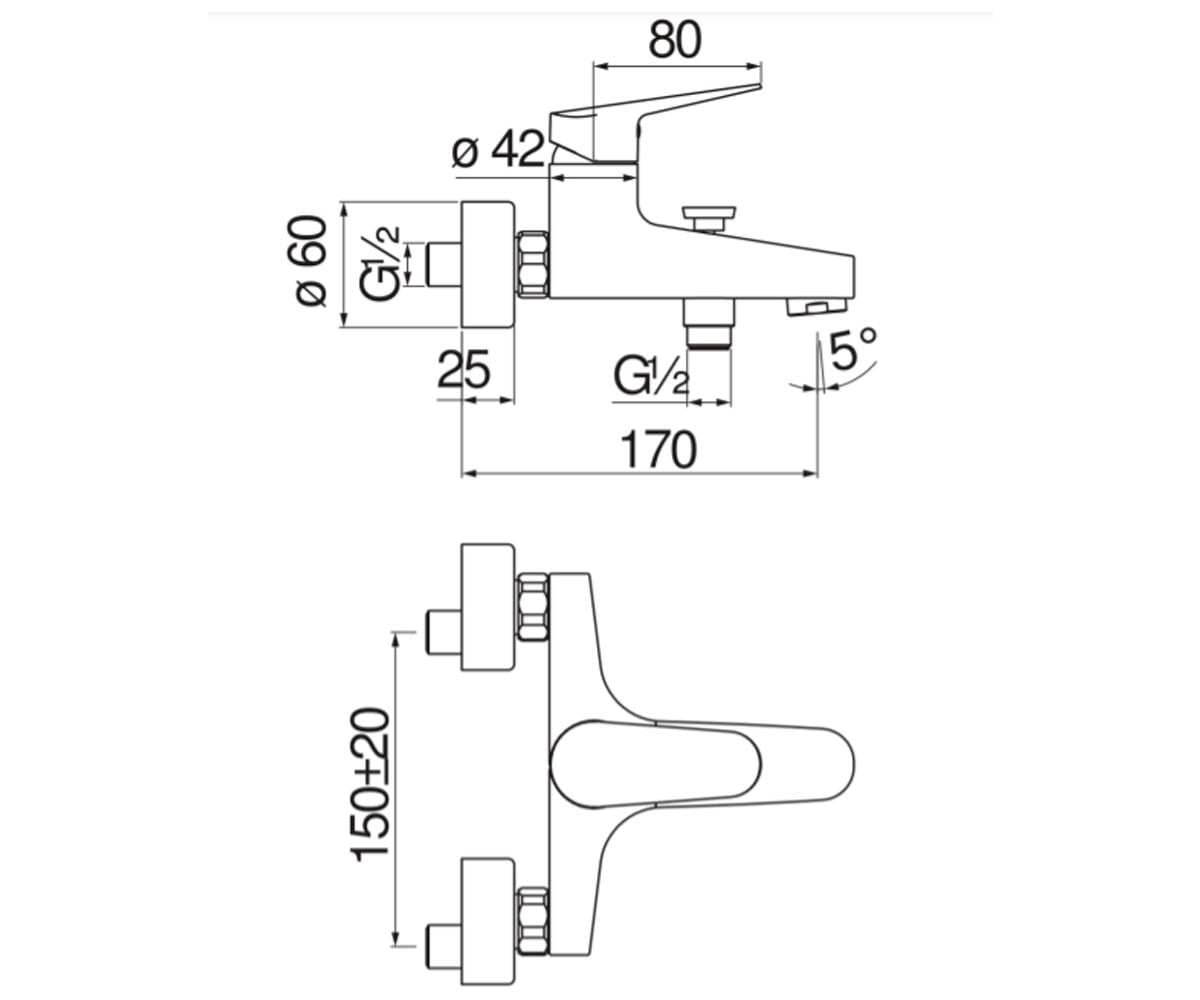 Смеситель для ванны  BLUES BS1011101CR:Чертеж 