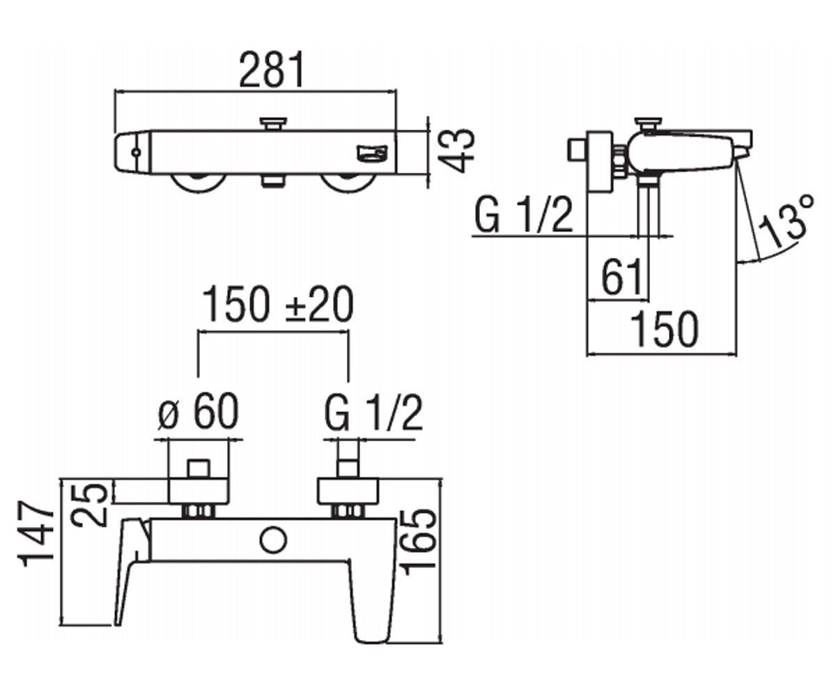 Смеситель для ванны  NOBI NB841101CR:Чертеж 