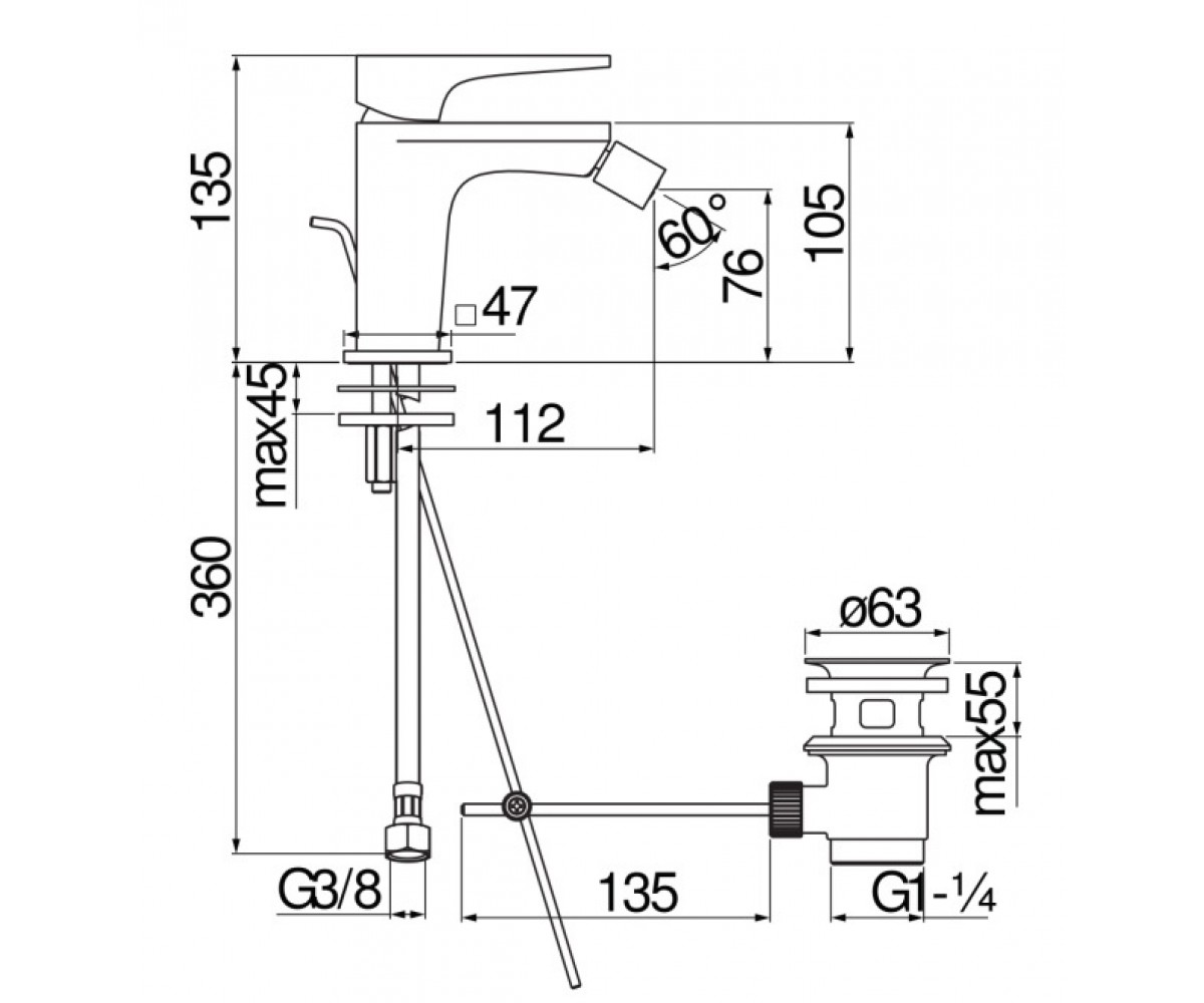 Смеситель для биде  SEVEN SE1241191BM:Чертеж 