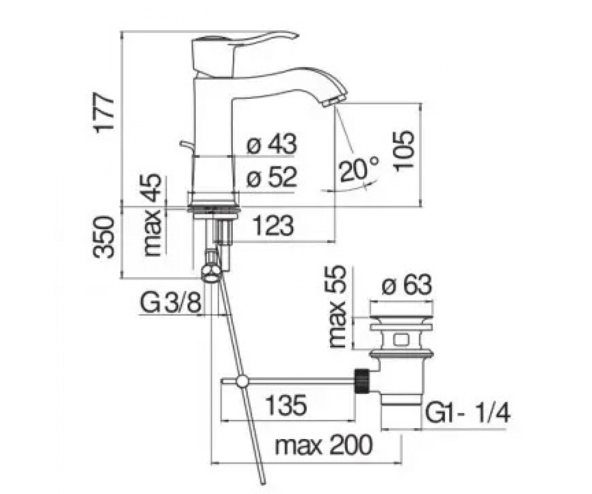 Смеситель для раковины  ROYAL GOLD SI981181GDP:Чертеж 