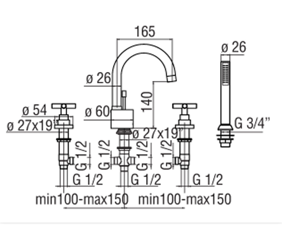 Смеситель для ванны  SPRING SP570016CR:Чертеж 