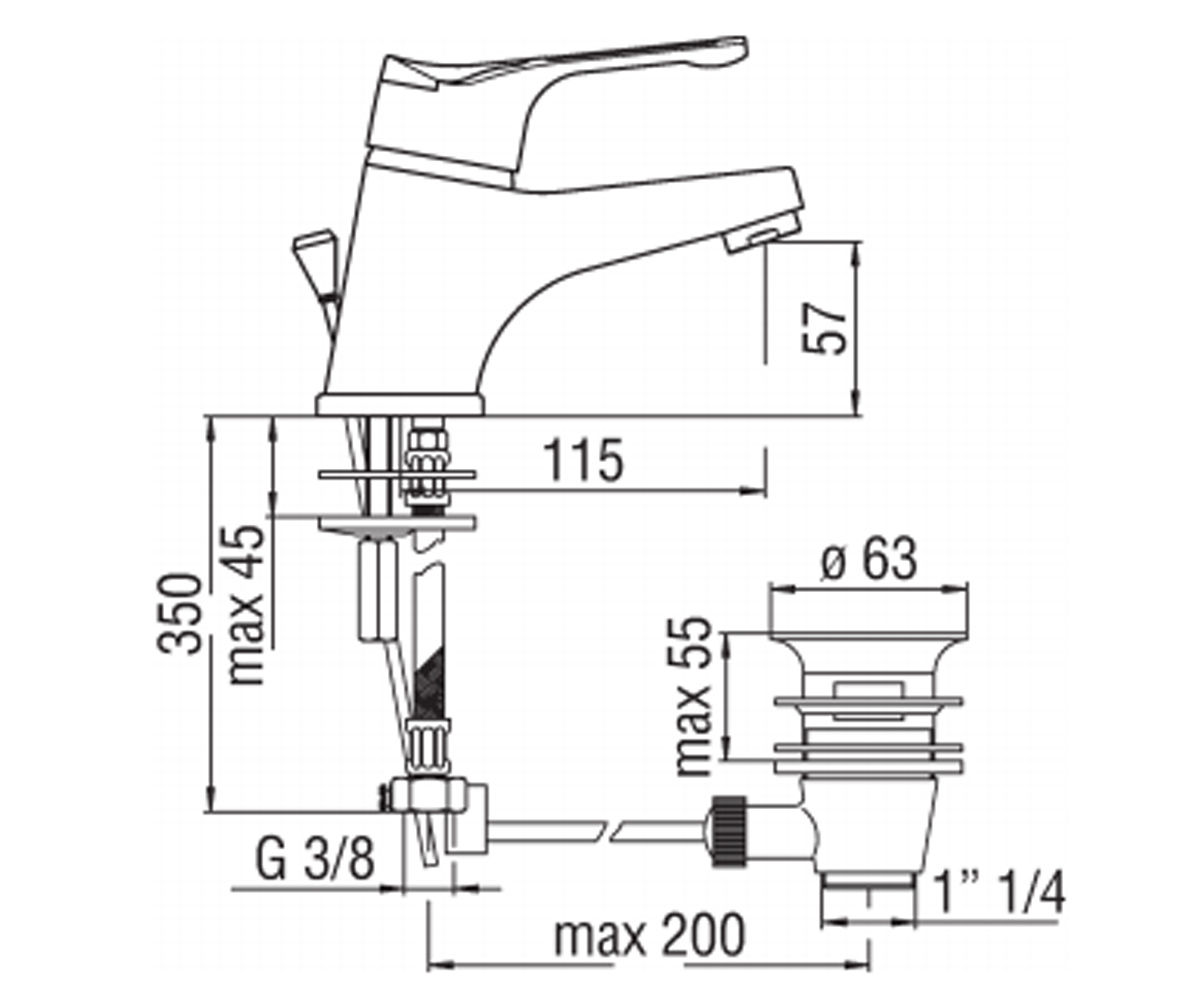 Смеситель для раковины  TIMIX TX271181CR:Чертеж 
