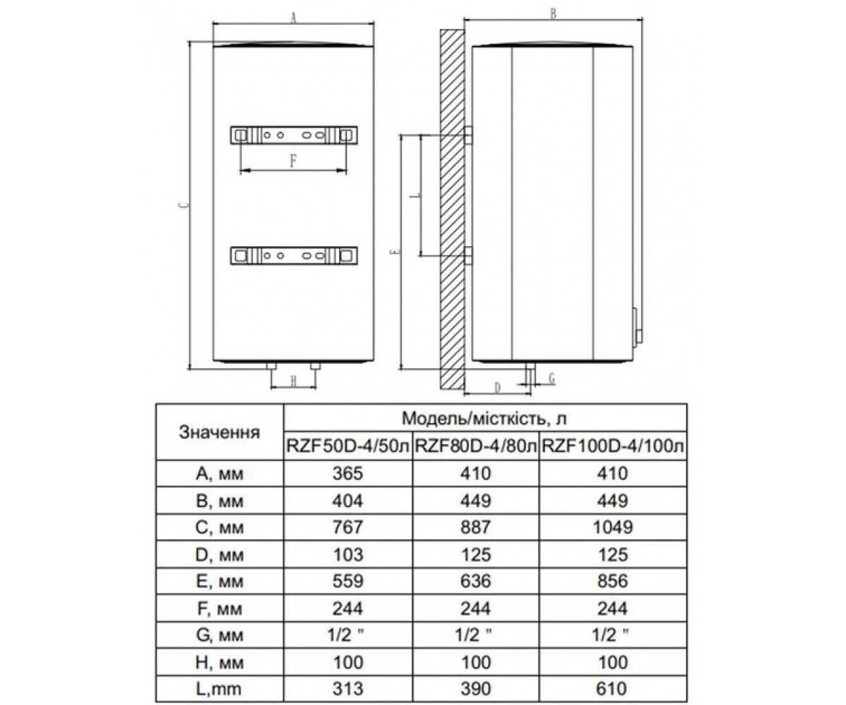 Водонагреватель вертикальный  CUBE RZF100D-4 ET+WT:Чертеж 