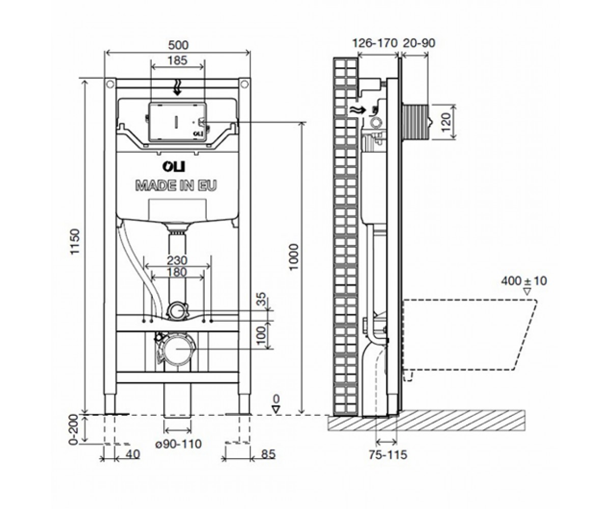 Инсталляция для унитаза  OLI120 SANITARBLOCK 152972/880780:Чертеж 
