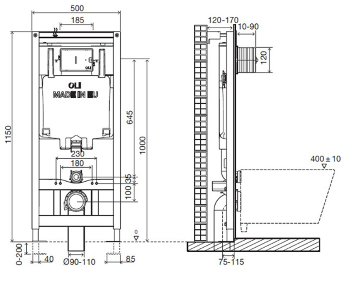 Инсталляция для унитаза  DIAMANTE EVO 600151+601605:Чертеж 