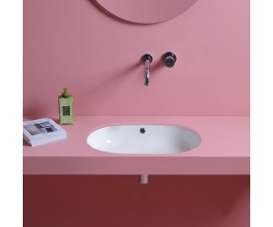 LIL4457001 OVALE 59 умивальник круглий, під стільницю з переливом 59x44,5x h 20 cm, білий (1 сорт)  OLYMPIA LIL4457001