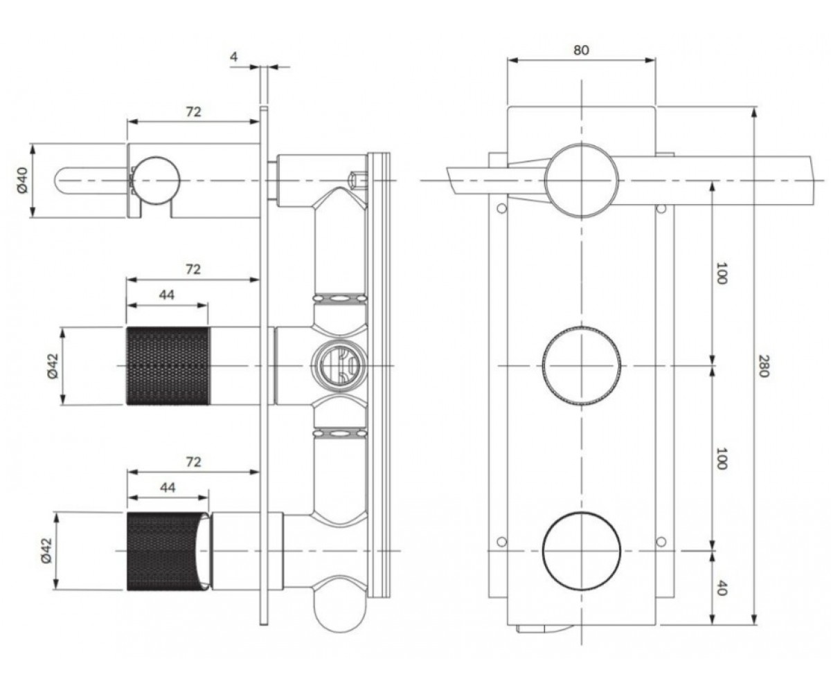 Смеситель для ванны и душа OMNIRES CONTOUR CT8035/1CR:Чертеж 