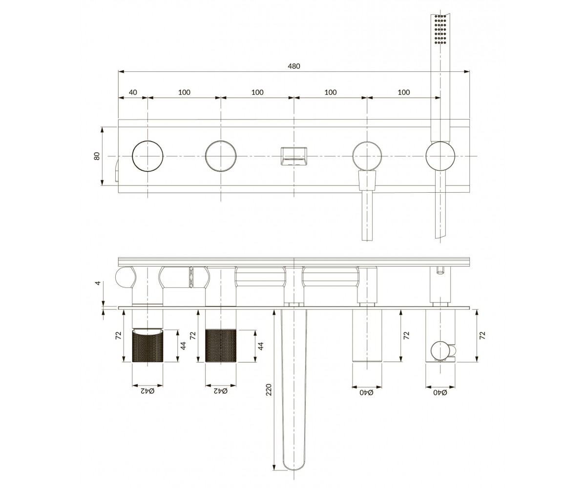 Встраиваемый настенный смеситель OMNIRES CONTOUR CT8037/1CR:Чертеж 