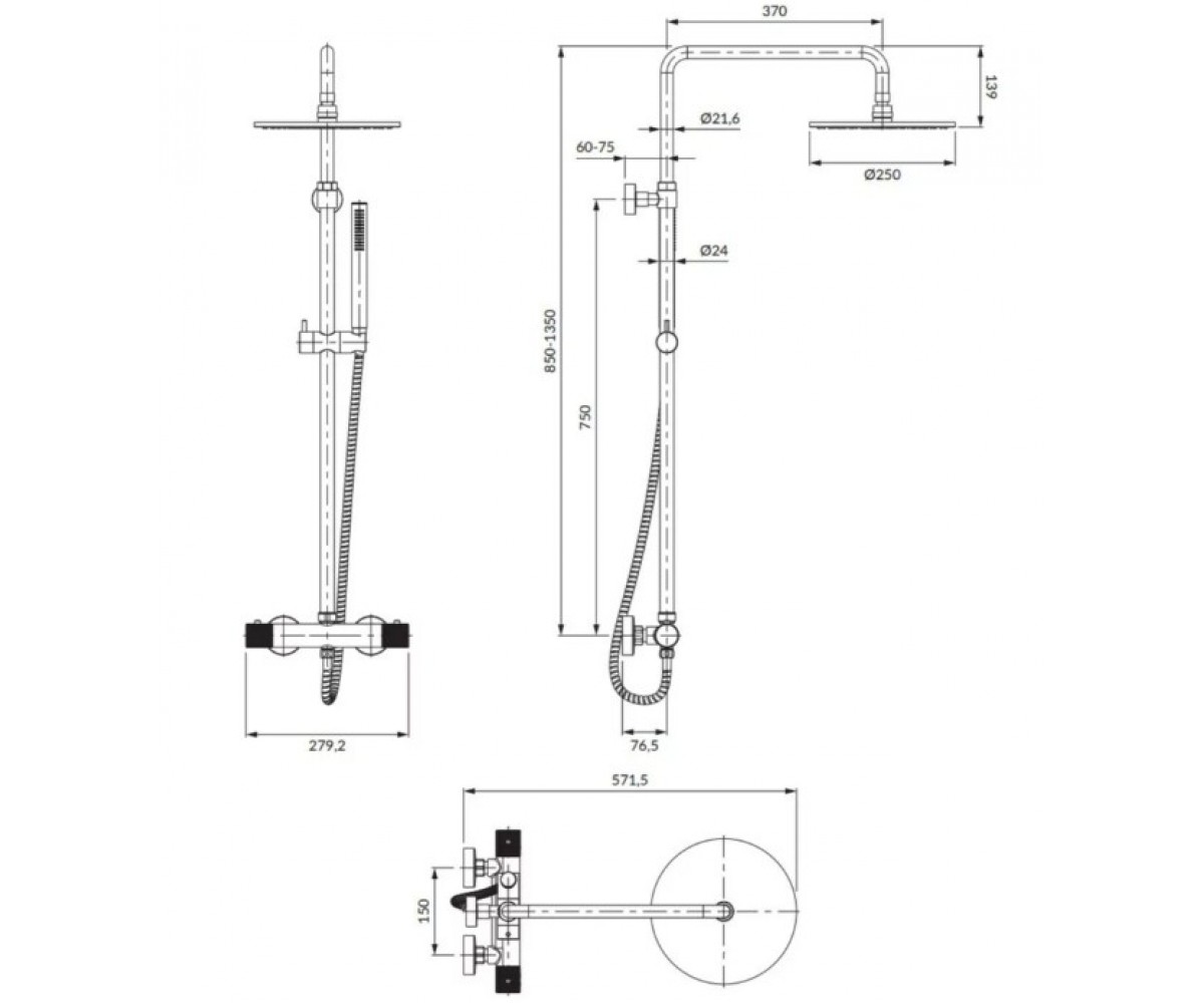 Термостатическая душевая система OMNIRES CONTOUR CT8044AT:Чертеж 