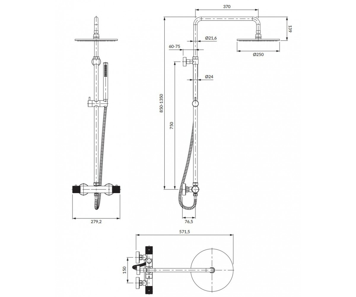 Термостатическая душевая система OMNIRES CONTOUR CT8044CR:Чертеж 