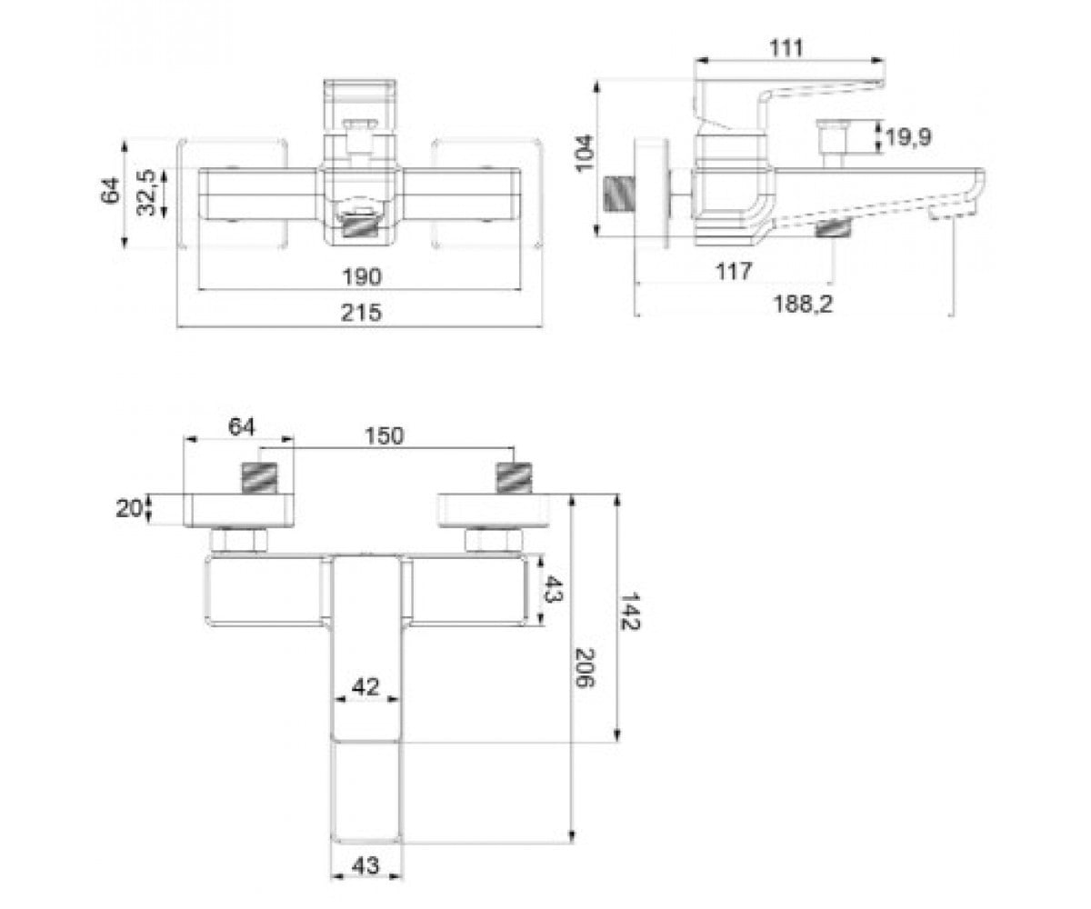 Смеситель для ванны OMNIRES PARMA PM7430BL:Чертеж 