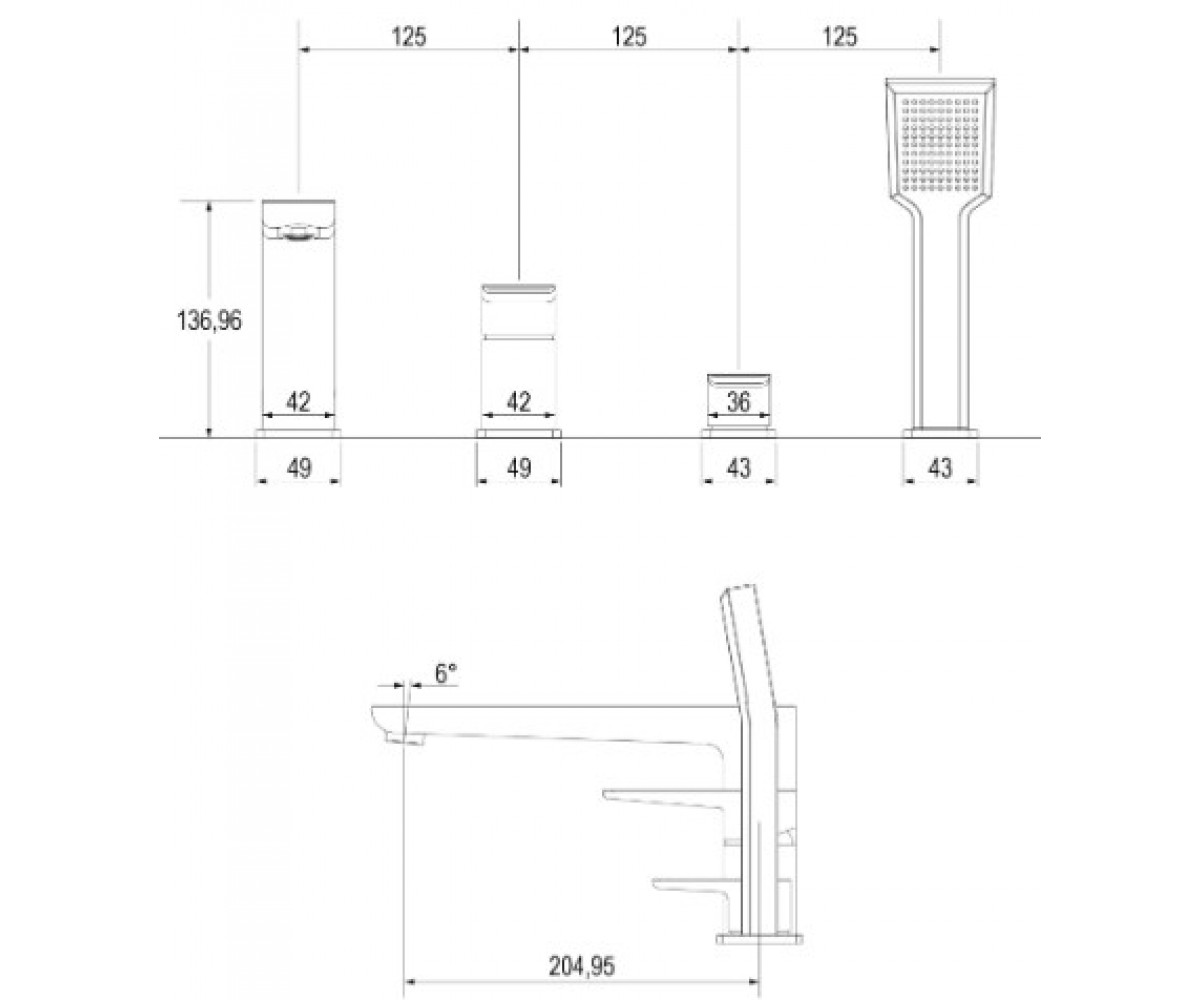 Смеситель на 4 отверстия OMNIRES PARMA PM7432BL:Чертеж 