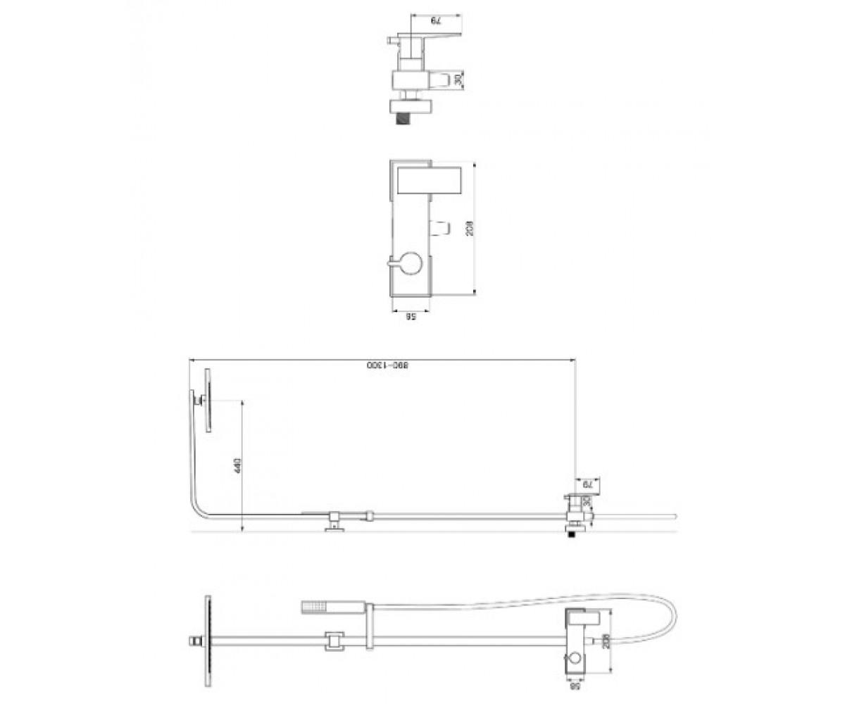Душевая система OMNIRES PARMA PM7444BL:Чертеж 
