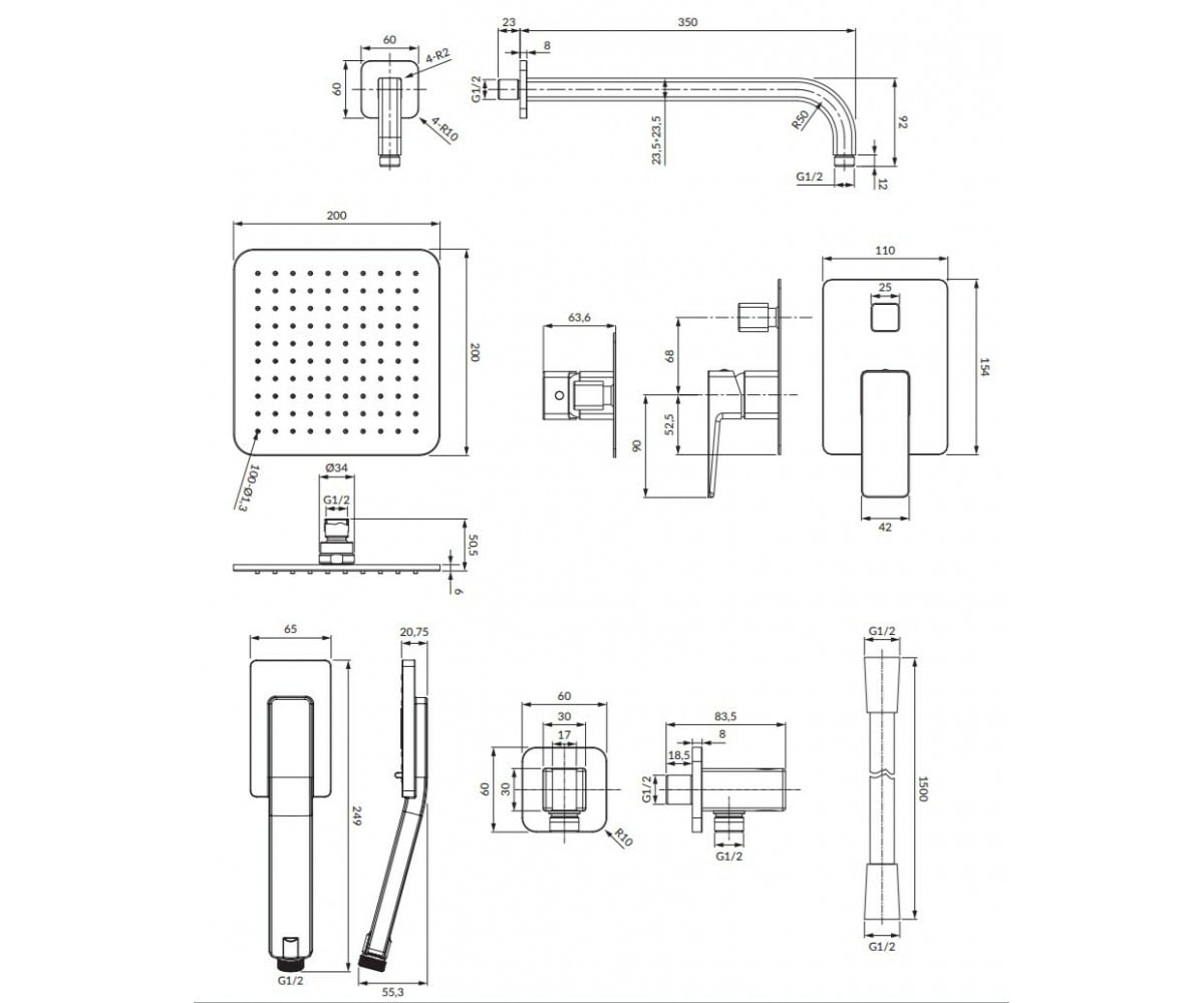 Душевая система OMNIRES PARMA SYSPM10GR:Чертеж 