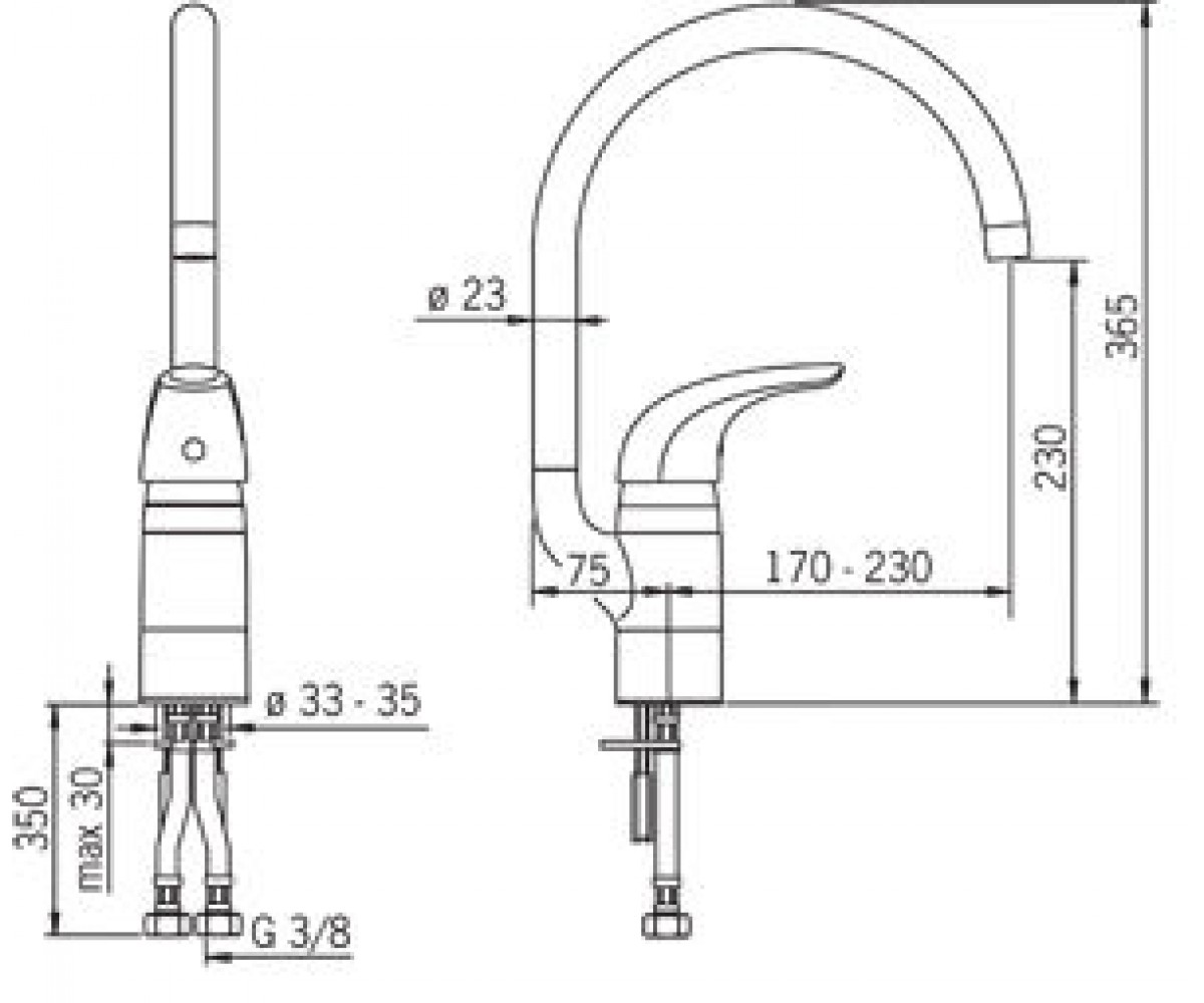 Смеситель для кухни  VIENDA 1738F-60:Чертеж 