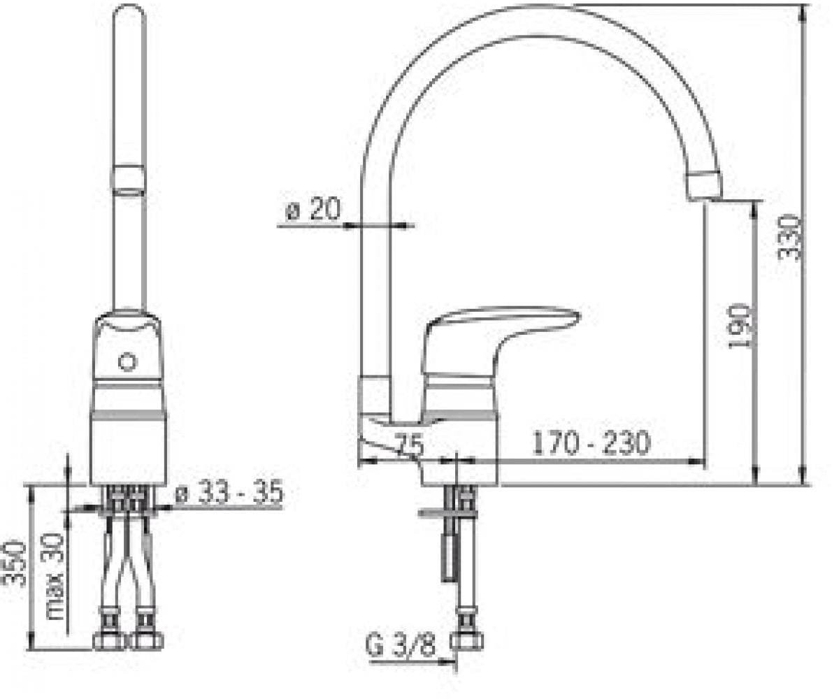Смеситель для кухни  VEGA 1838F:Чертеж 
