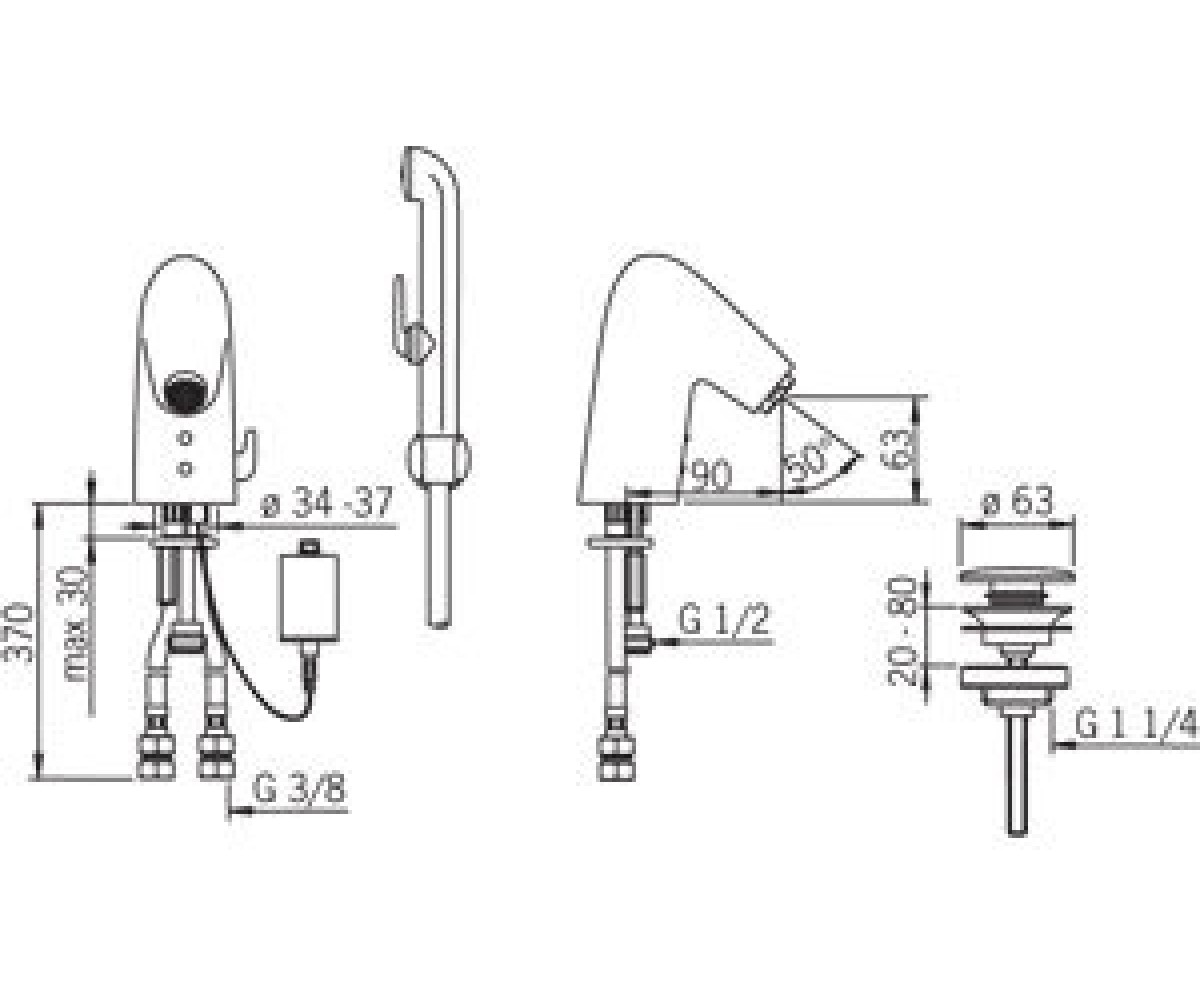 Смеситель  IL BAGNO ALESSI ONE 8516F:Чертеж 