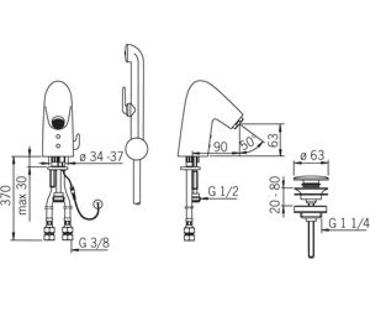 Смеситель для умывальника  IL BAGNO ALESSI ONE 8526F:Чертеж 