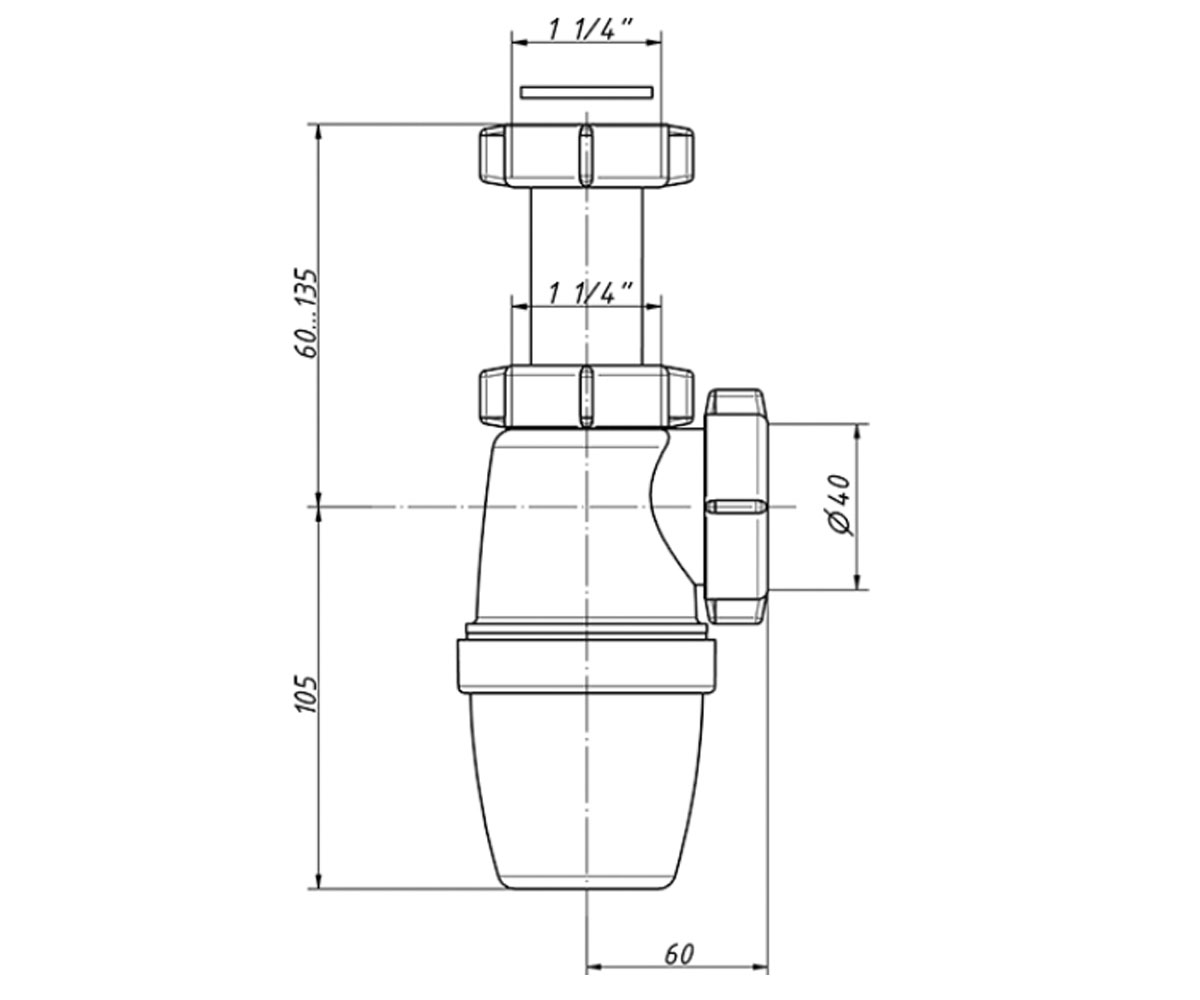 Сифон бутылочный 1 1/4  A-3200:Чертеж 