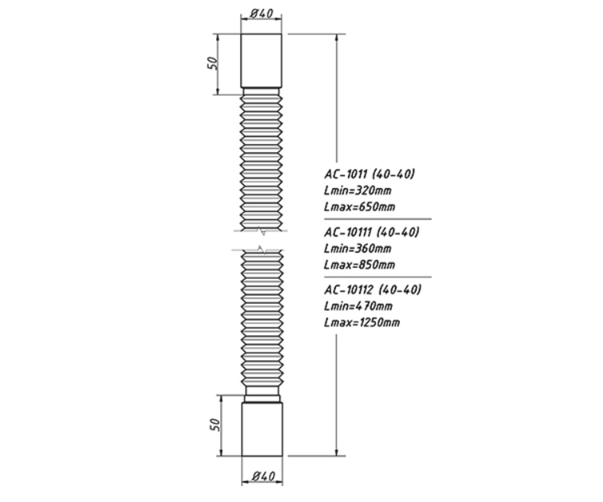 Гибкая труба 40х40 65 см  AC-1011:Чертеж 