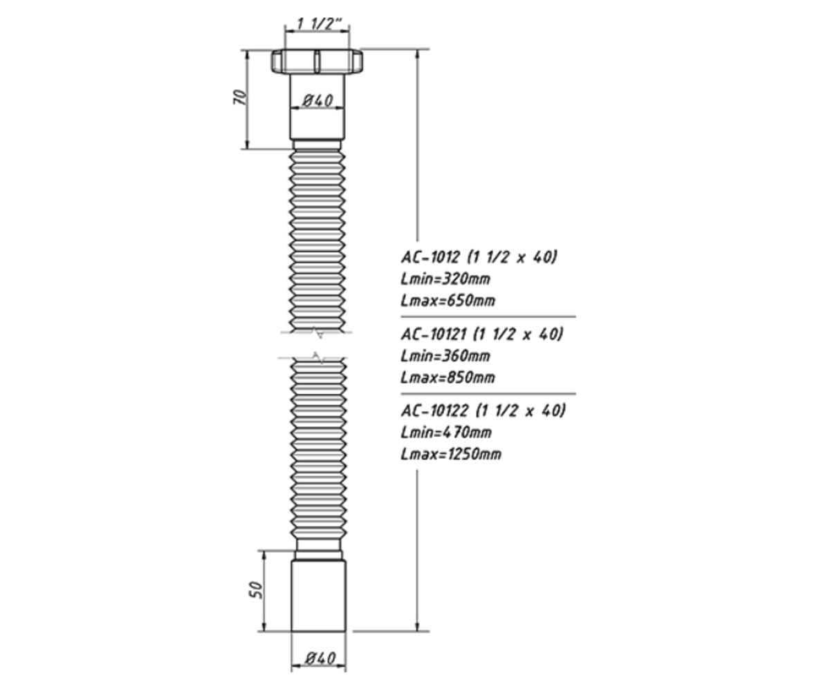 Гибкая труба 1 1/2х40 1250 мм  AC-10122:Чертеж 