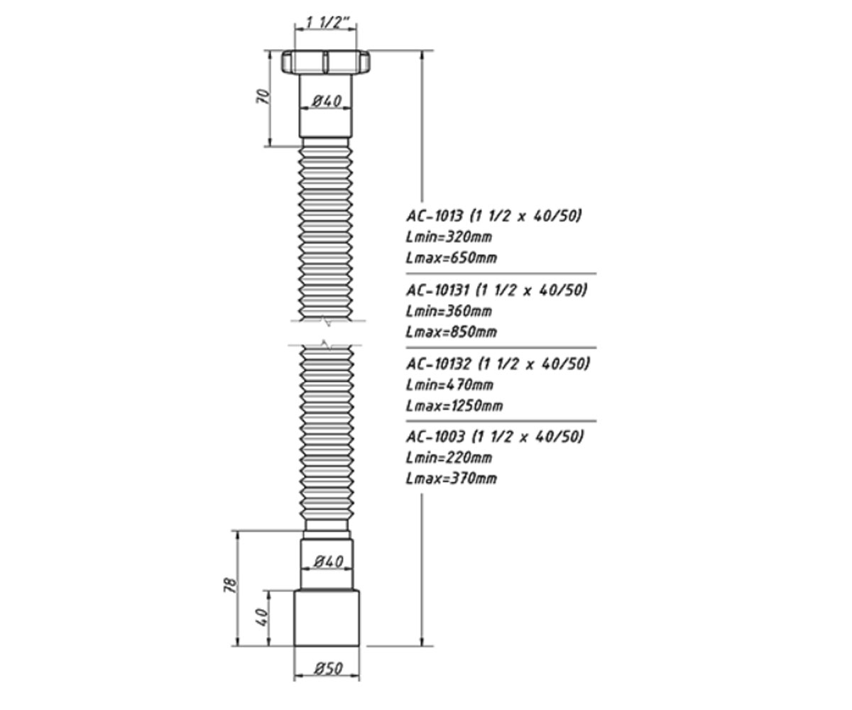Гибкая труба 1 1/2 х 40/50 125 см  AC-10132:Чертеж 