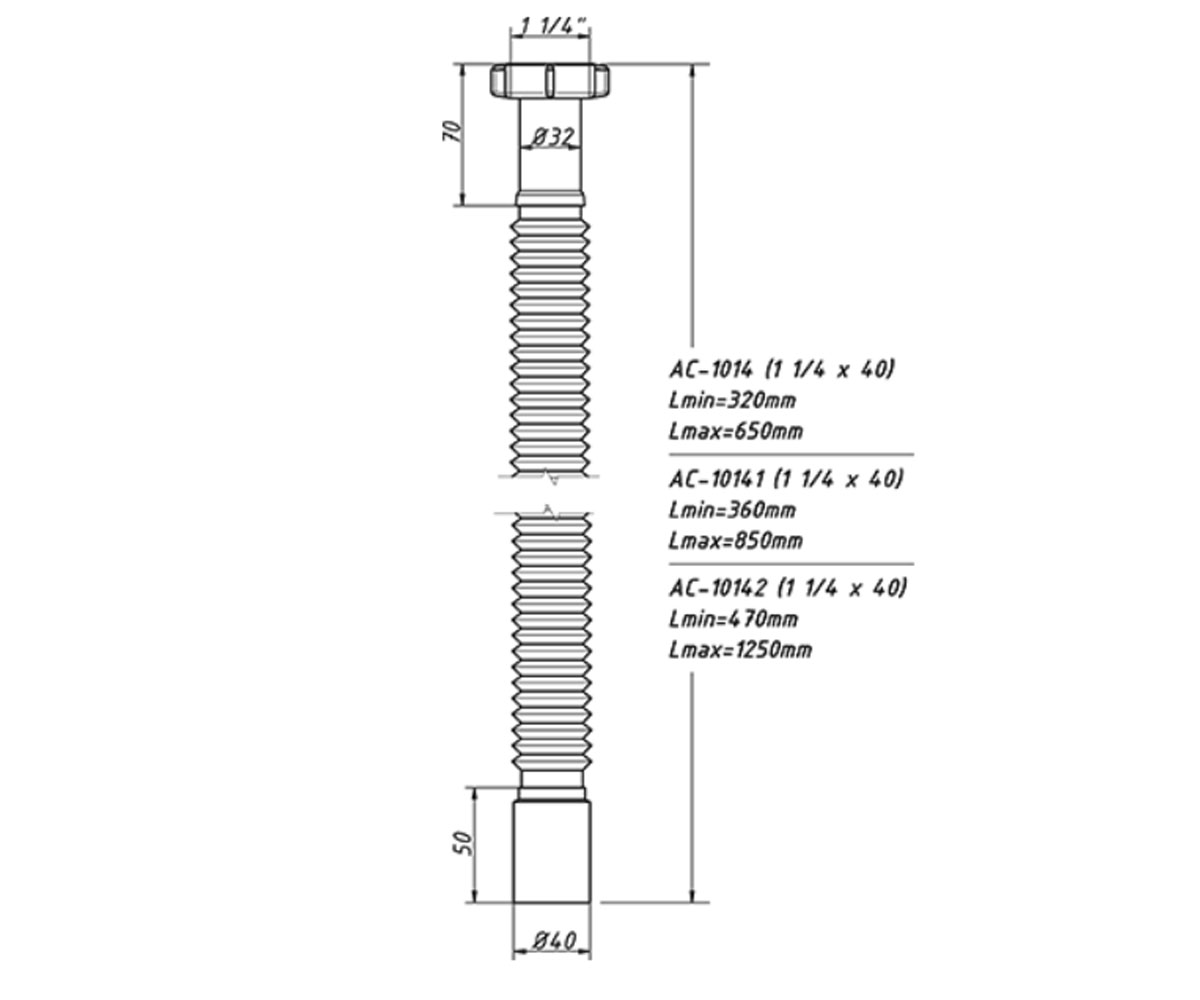 Гибкая труба 1 1/4х40 850 мм  AC-10141:Чертеж 