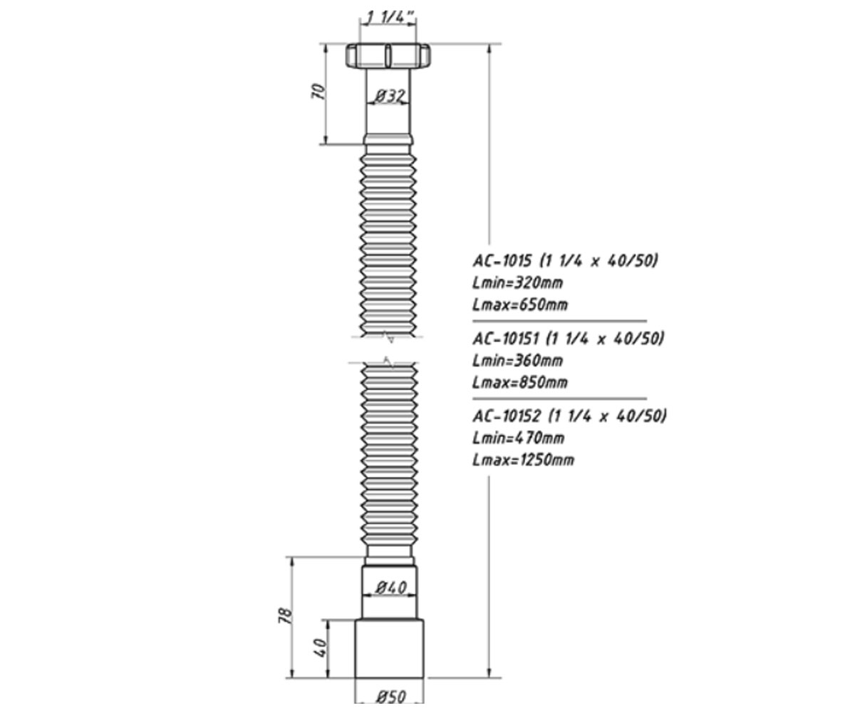 Гибкая труба 1 1/4х40/50 1250 мм  AC-10152:Чертеж 