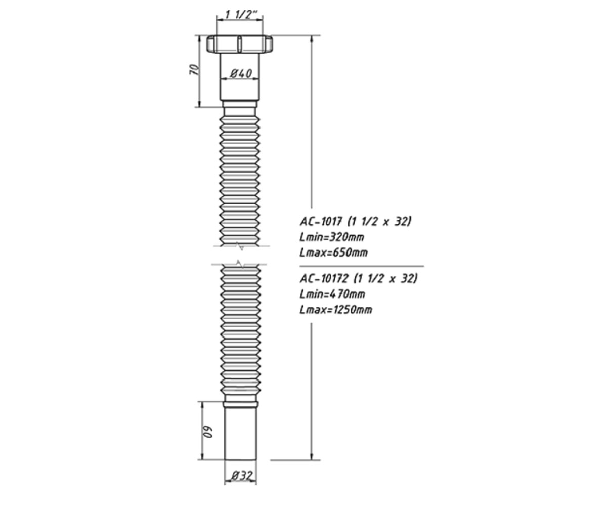 Гибкая труба 1 1/2х32 1250 мм  AC-10172:Чертеж 