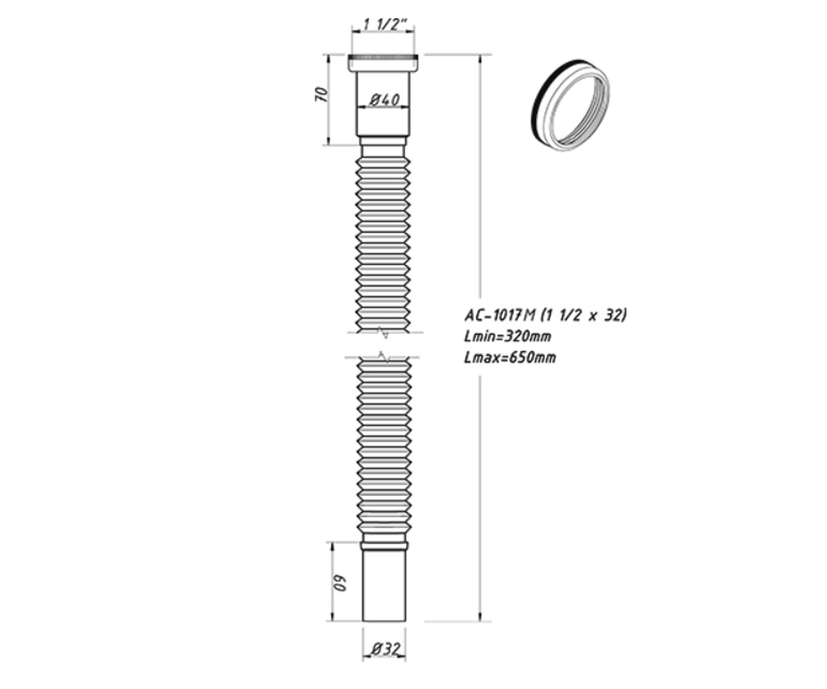 Гибкое соединение 1 1/2х32 650 мм  AC-1017M:Чертеж 