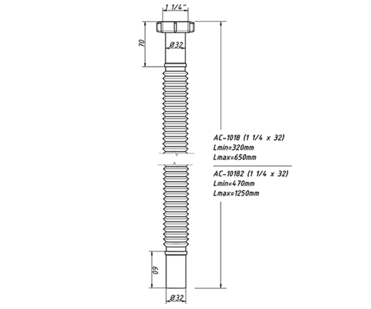 Гибкая труба 1 1/4х32 1250 мм  AC-10182:Чертеж 
