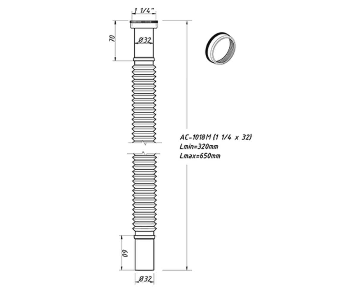 Гибкая труба 1 1/4х32 650 мм  AC-1018M:Чертеж 