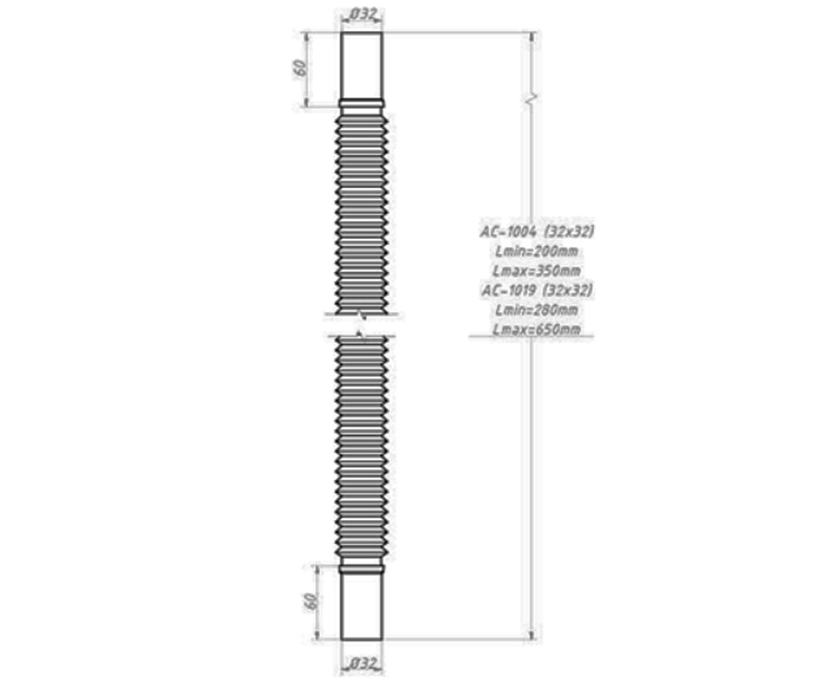 Гибкое соединение 32х32 650 мм  AC-1019:Чертеж 