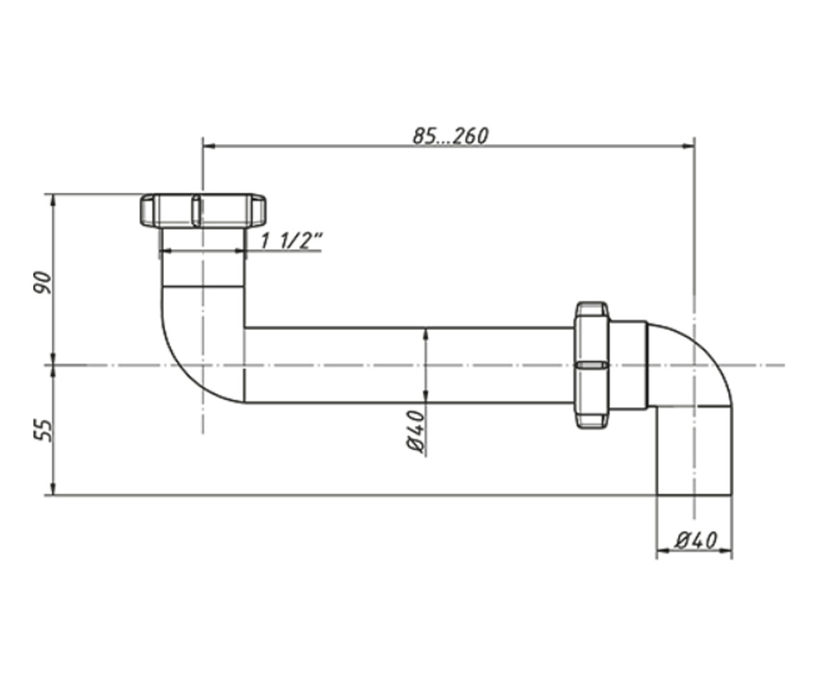Отводное колено 1 1/2х40 мм  K-4003-1:Чертеж 
