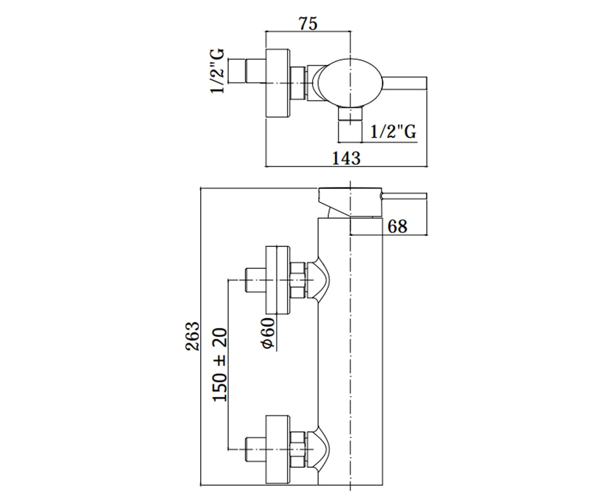 Смеситель для душа  BERRY BR 168D CR:Чертеж 