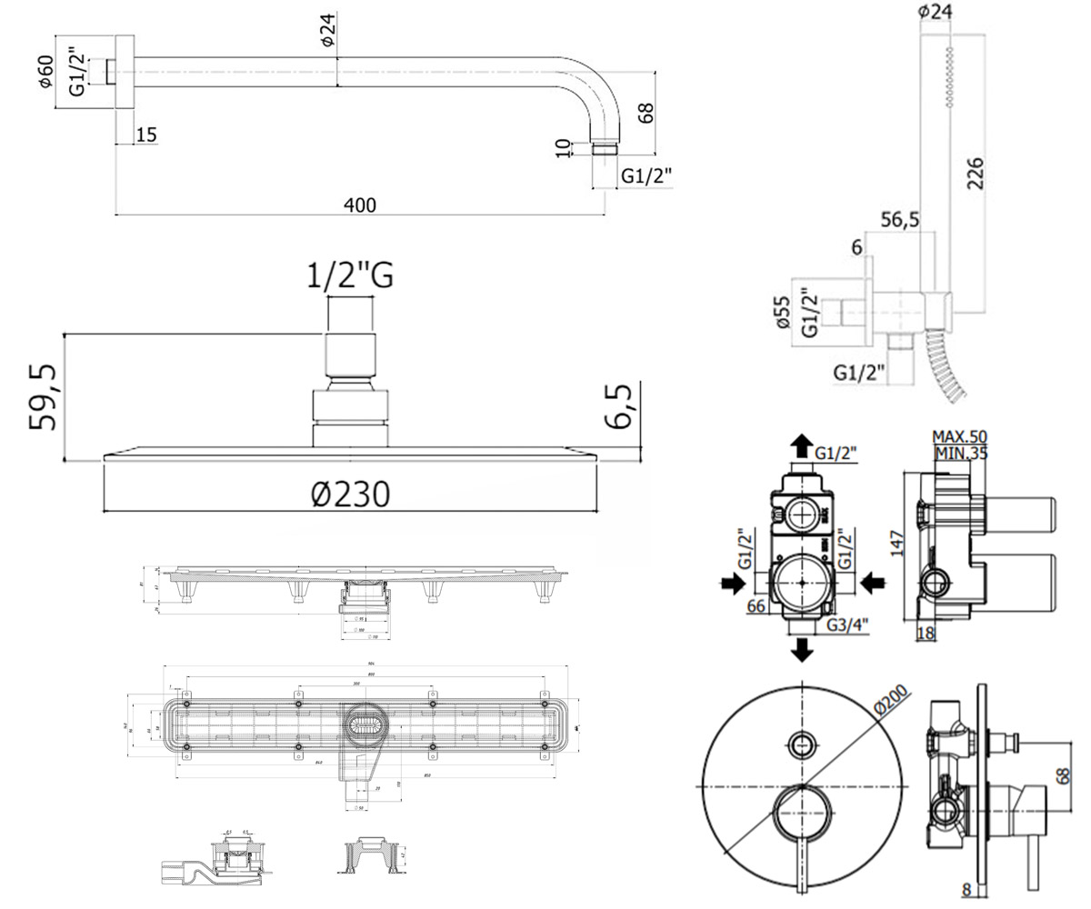 Система с душевым каналом  STICK KIT SK 015 CR WSB:Чертеж 
