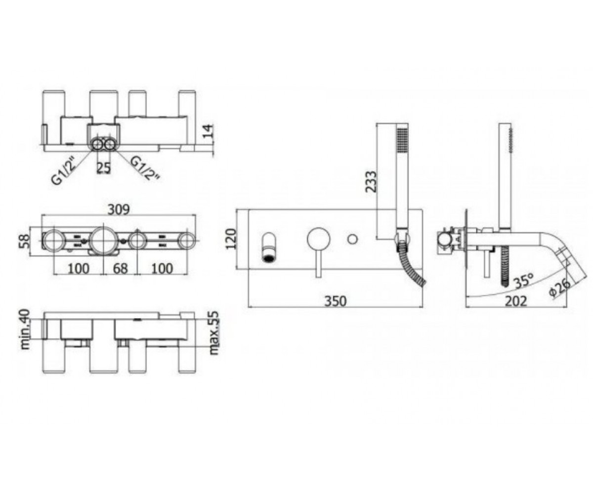 Смеситель для ванны  LIGHT LIG001ST:Чертеж 