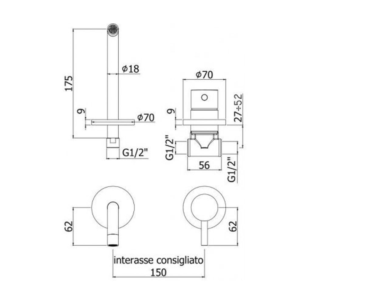 Настенный смеситель  LIGHT LIG006CR70:Чертеж 
