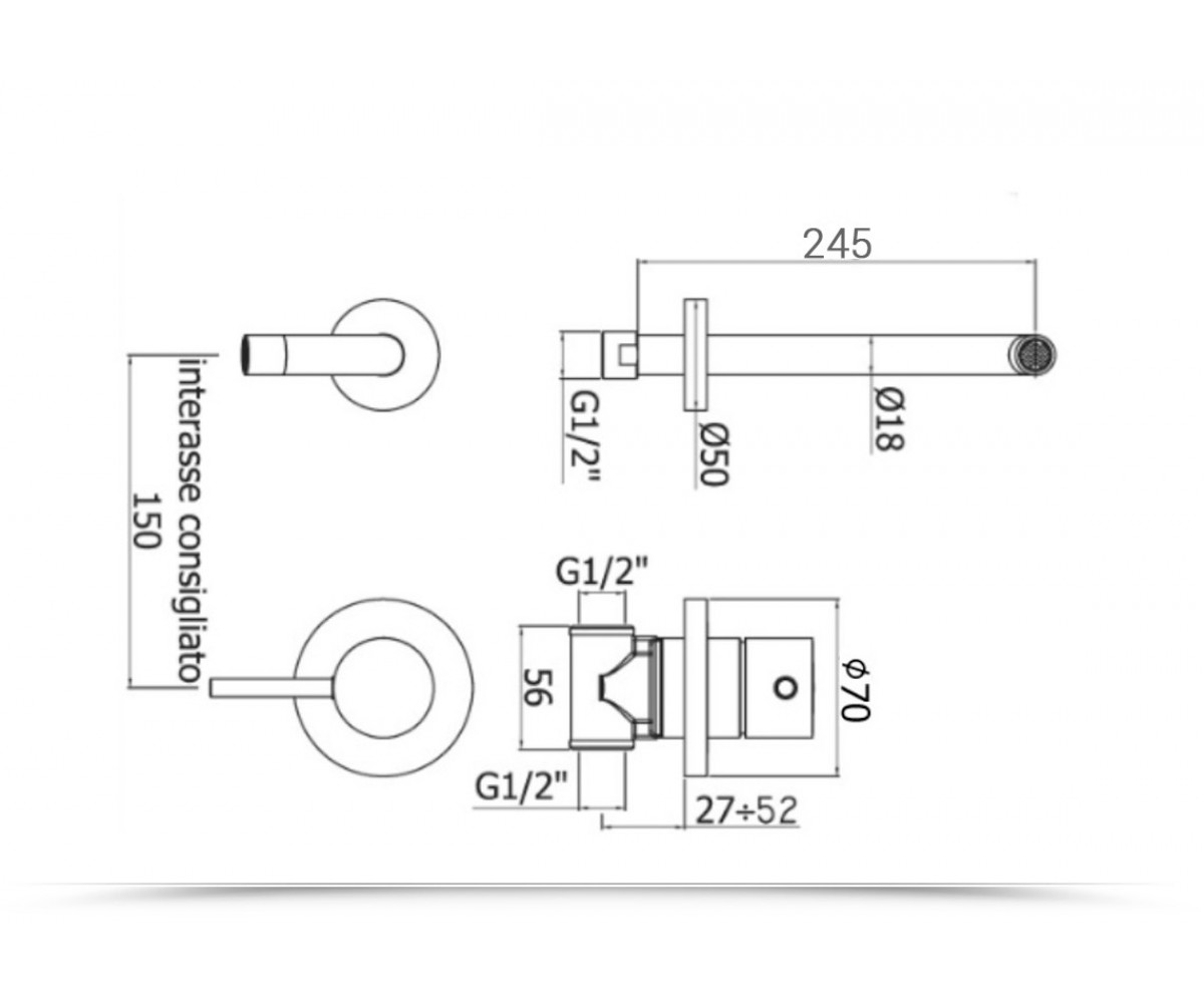 Однорычачный смеситель  LIGHT LIG007BO70:Чертеж 