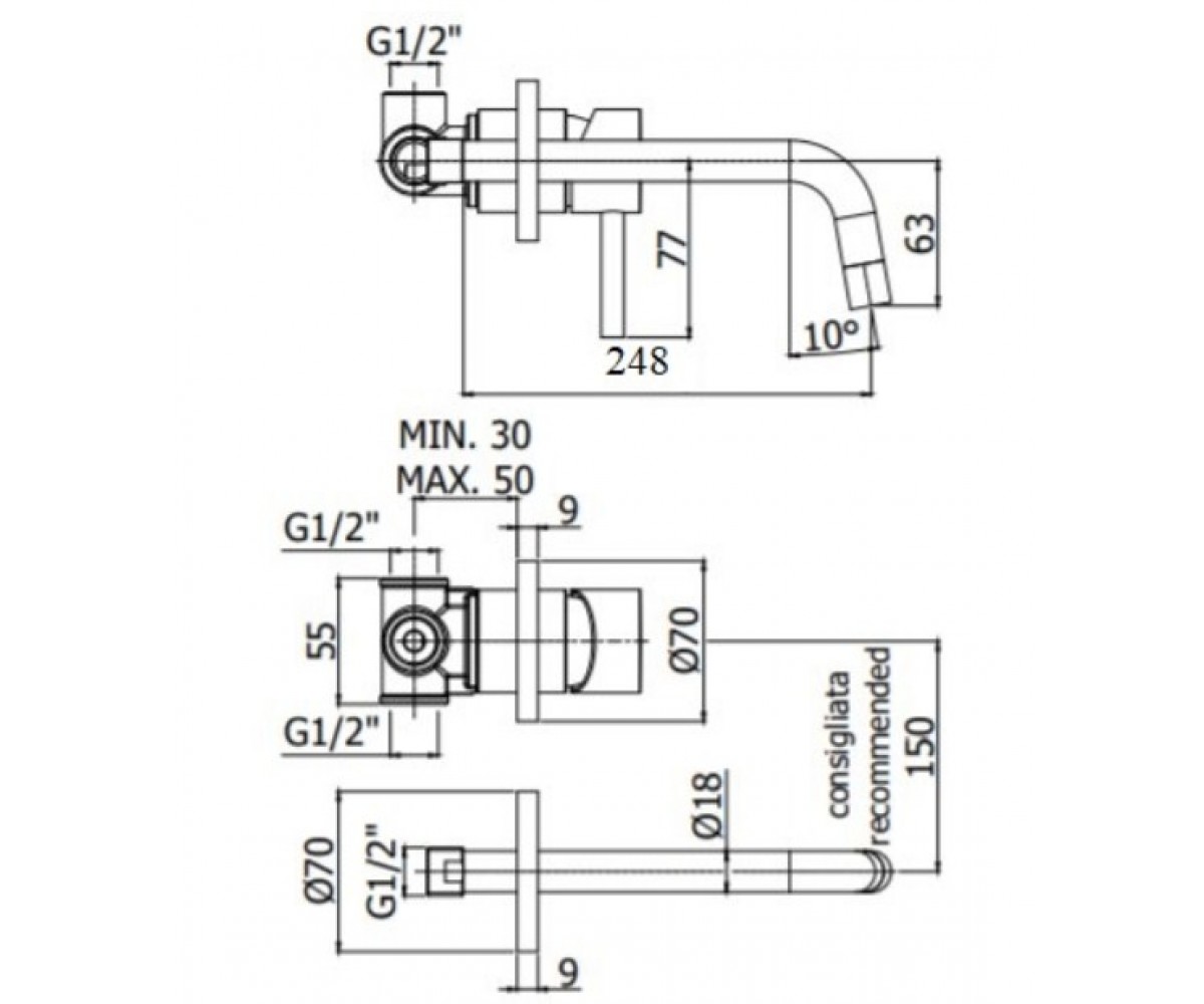 Смеситель для раковины  LIGHT LIG007HGSP70:Чертеж 