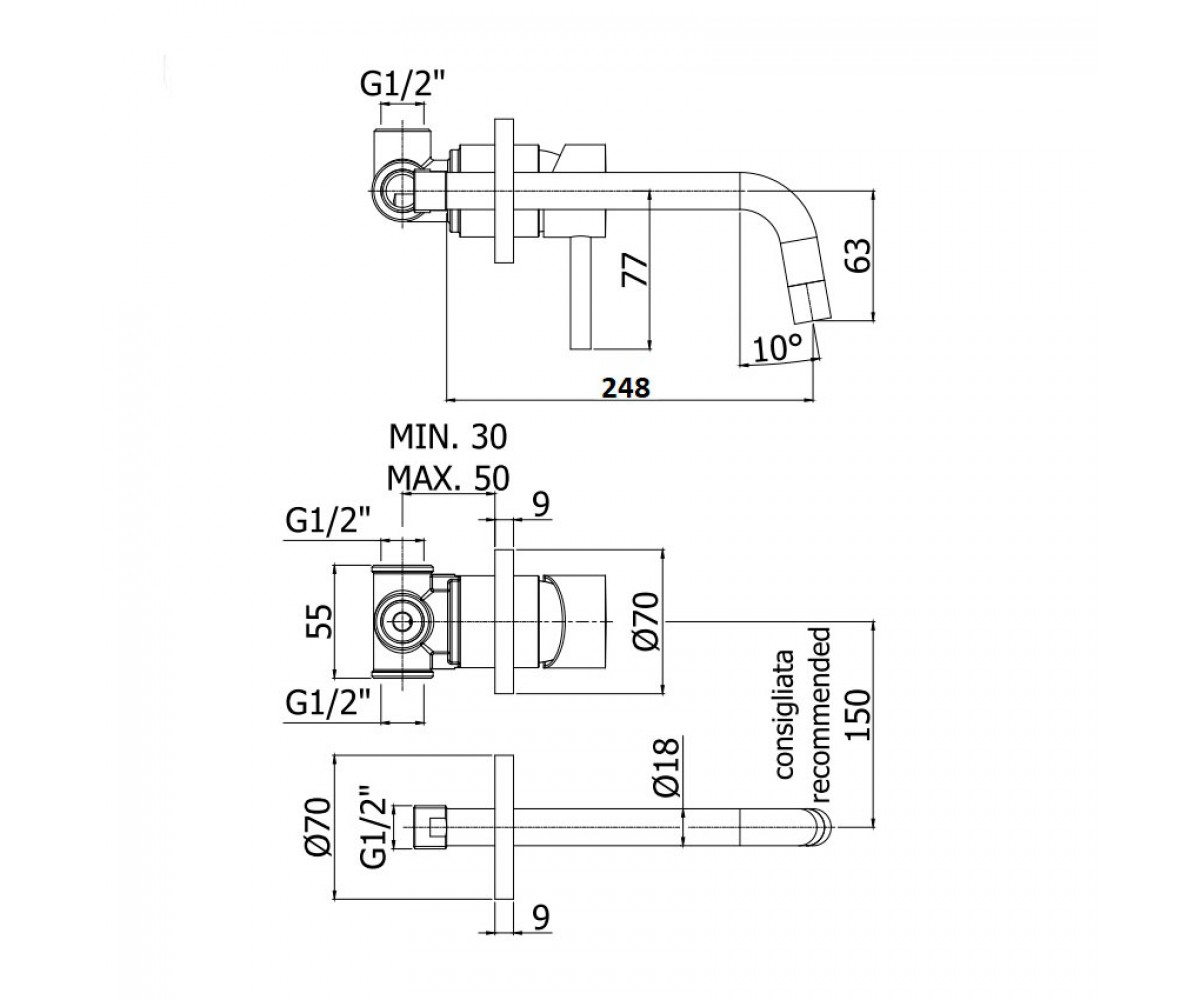 Смеситель для раковины  LIGHT LIG007ST70:Чертеж 