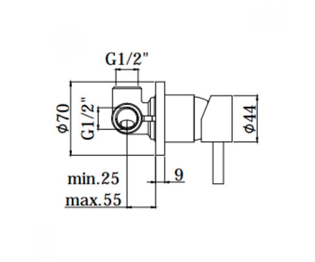 Настенный смеситель для душа  LIGHT LIG010BO70:Чертеж 