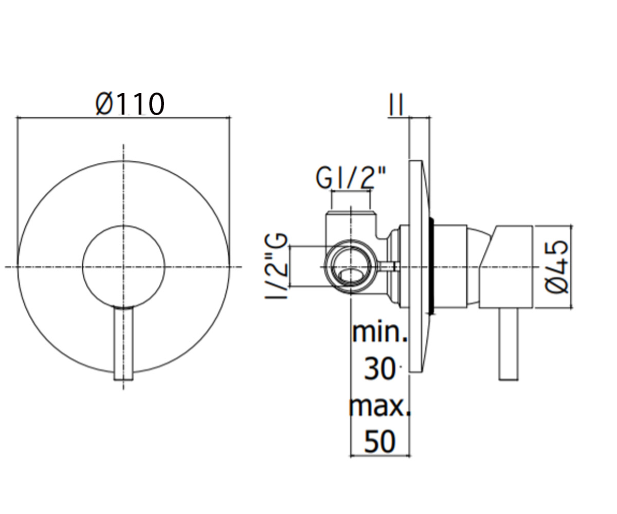 Смеситель для душа  LIGHT LIG011NO:Чертеж 