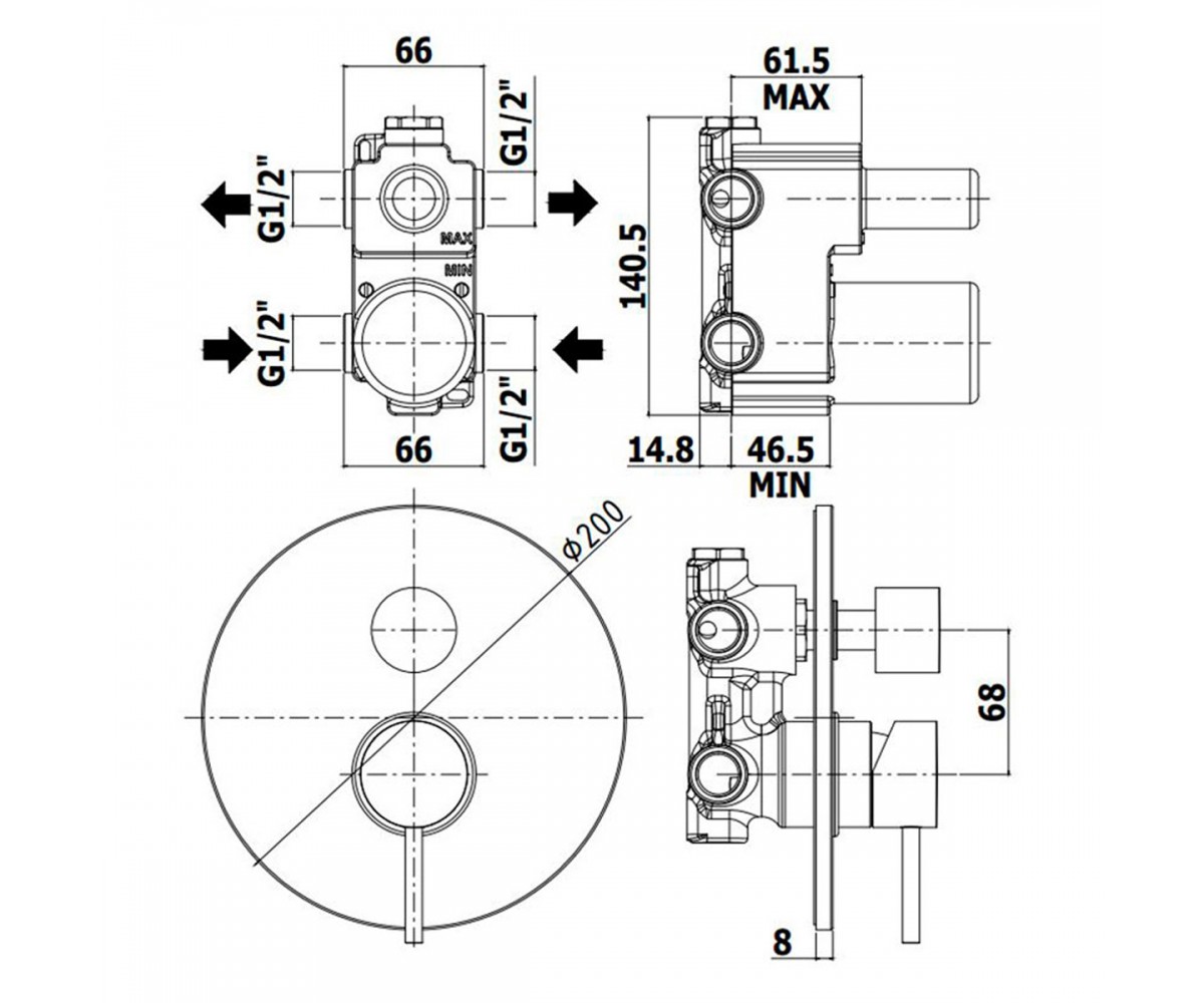 LIG 018 NO Light змішувач для душу прихованого монтажу, чорний мат. (1 сорт)  LIGHT LIG 018 NO:Фото 2