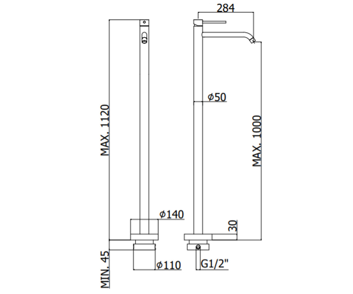 Напольный смеситель  LIGHT LIG031CR:Чертеж 
