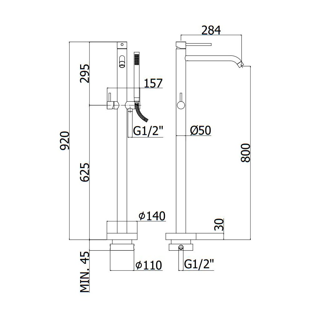 Смеситель напольный для ванны  LIGHT LIG032ST:Чертеж 