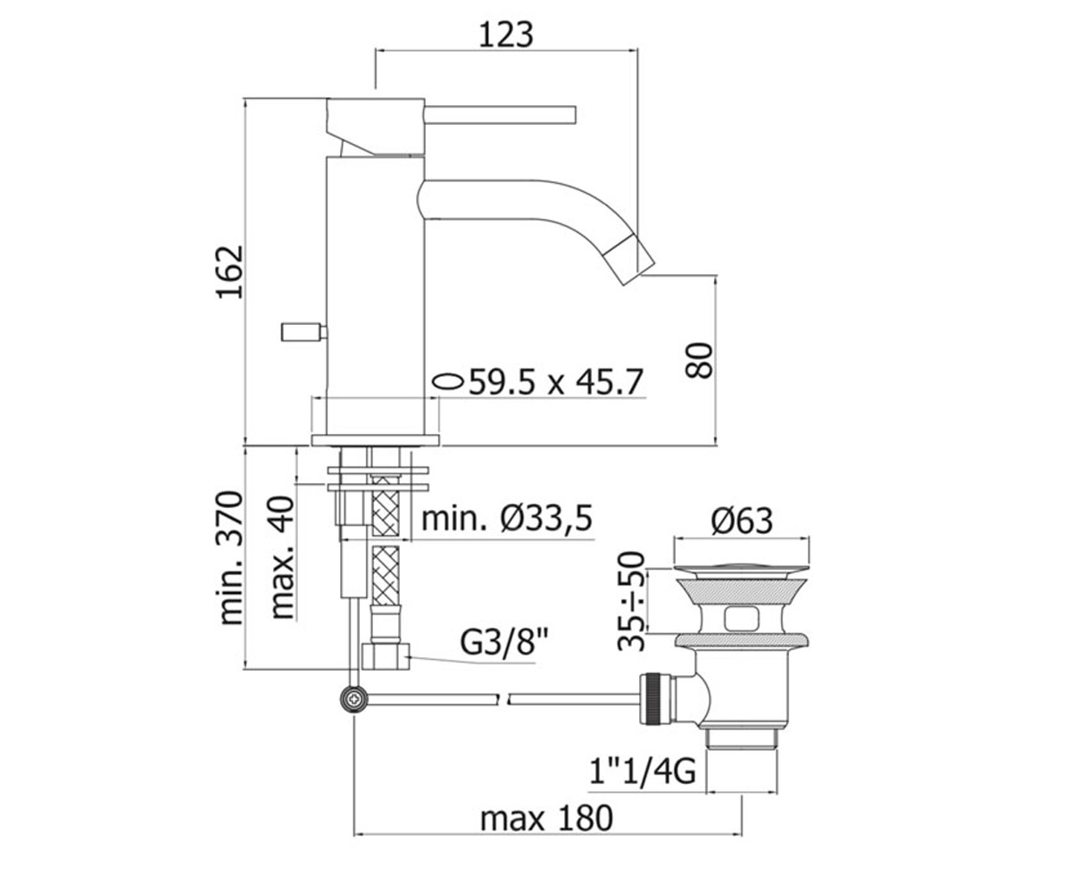 Смеситель с донным клапаном  LIGHT LIG075NO:Чертеж 