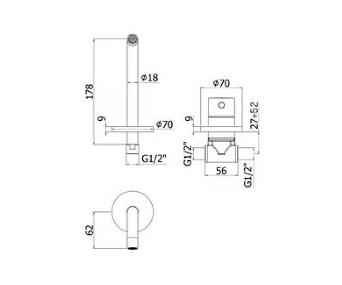 Смеситель для умывальника  LIGHT LIG 101 CR 70:Чертеж 